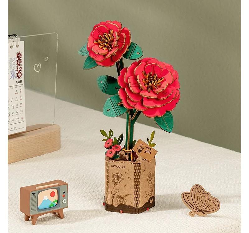 3D Wooden Flower - Red Camellia