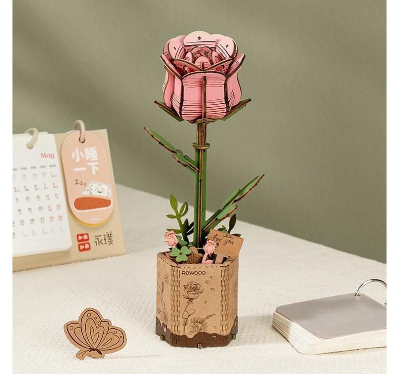 3D Wooden Flower - Pink Rose